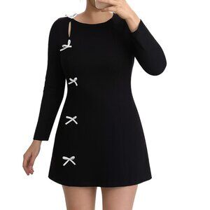 Chic Black Mini Dress with White Bows - Y2K Inspired